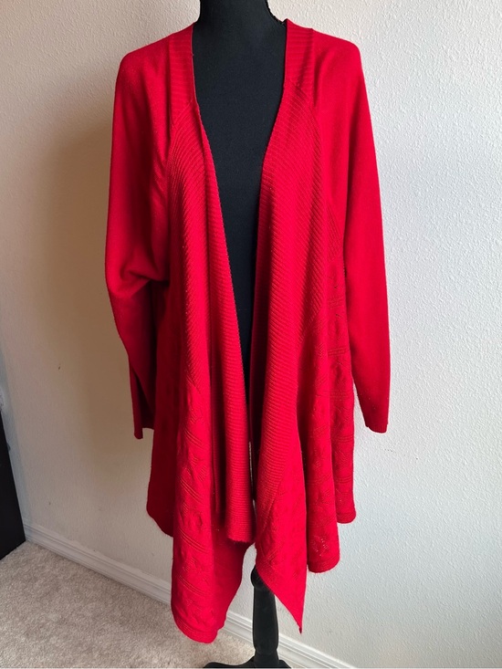 Sag Harbor Sweaters - Sag Harbor VINTAGE 3X Red Open-Front Waterfall Cardigan Holidays Christmas